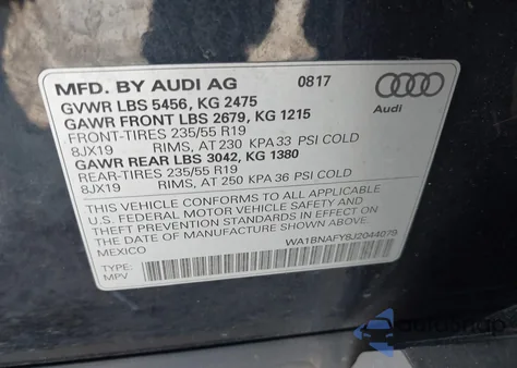 2018 Audi Q5 2.0T Premium/2.0T Tech Premium из США, поврежденный, VIN WA1BNAFY8J2044079